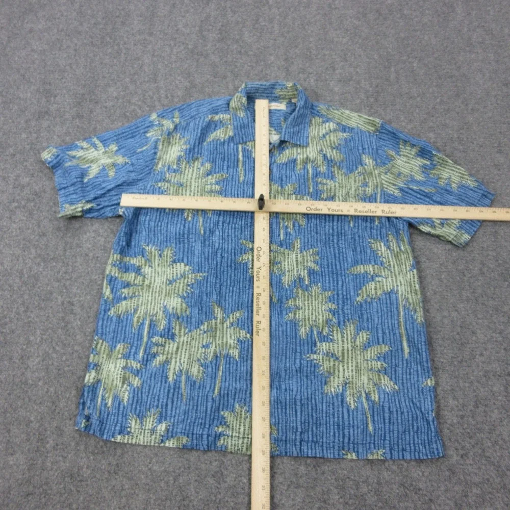 Tommy Bahama Shirt Mens L Blue Silk Floral Short Sleeve‎ Button Front Casual